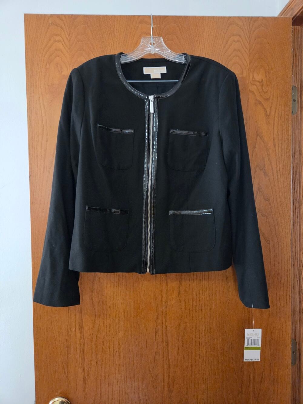 Michael Kors Collarless Black Zip Blazer Classic Work NEW with tags 14 MSRP 179